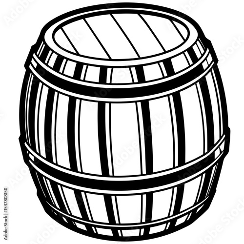 Black and white wooden barrel for storing liquid