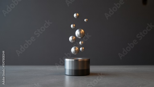 Metallic Spheres Levitating Above a Cylinder on a Gray Surface