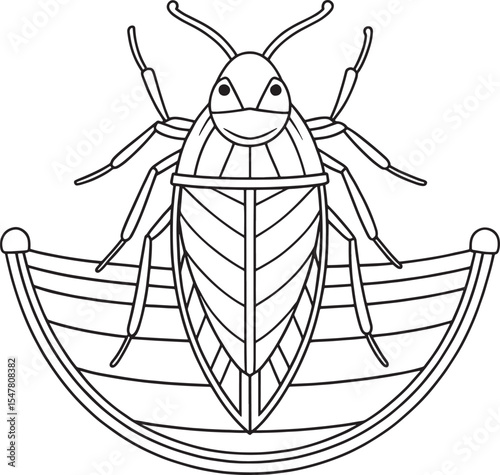 Water boatman bug line drawing for aquatic insect coloring education
