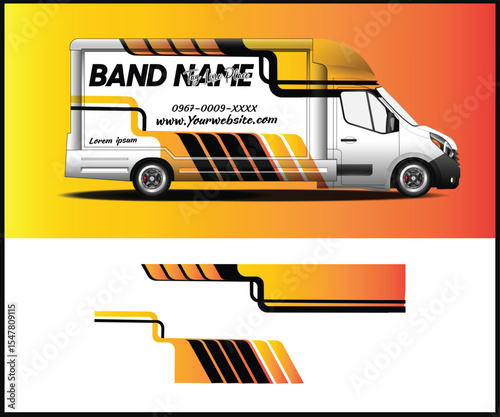 Commercial Van Mockup with Band Name and Website for Branding Design