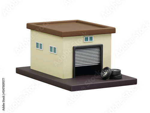 Car garage with tire icon 3d illustration rendering