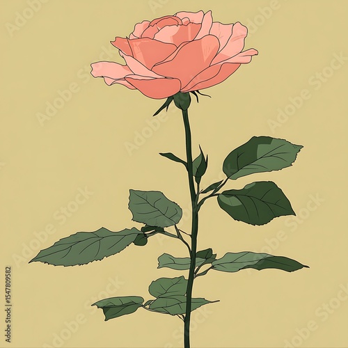 A Beautiful Pink Rose Blooming on a Tall Green Stem
