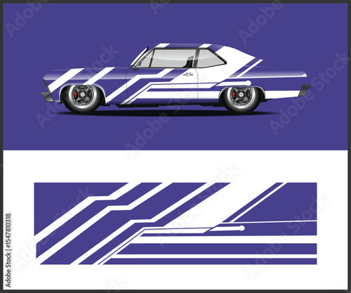 Classic Car with Custom Racing Stripes and Matching Graphic Design Element