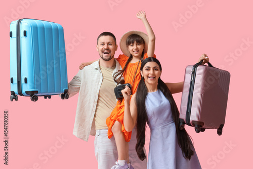 Family of tourists with sui...