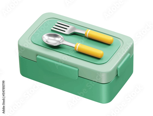 Lunch box with fork and spoon icon 3d illustration rendering