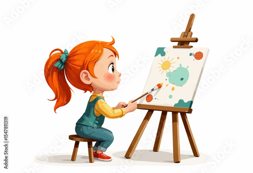 Young girl painting colorful art on easel with focus and creativity  