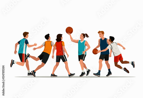 Group of young people playing basketball and having fun outdoors  