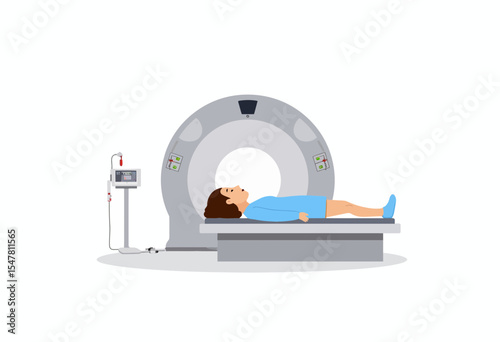 Patient lying on CT scan machine in hospital setting  