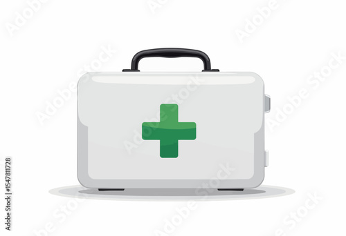 First aid kit with green cross on white background  
