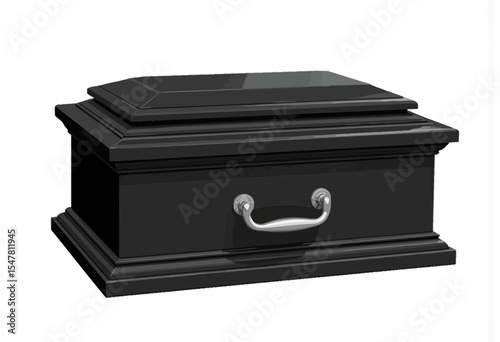 Black rectangular urn with metallic handle for ashes display  
