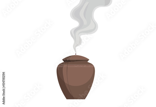Brown ceramic urn with smoke rising from the top  