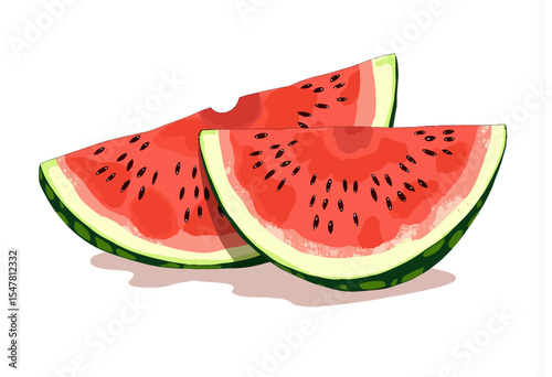 Slices of watermelon on white background in vibrant colors  