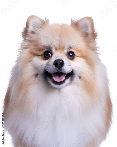 Adorable excited Pomeranian dog face in PNG format with transparent background, perfect for fun pet designs, digital crafts, memes, and merchandise.


