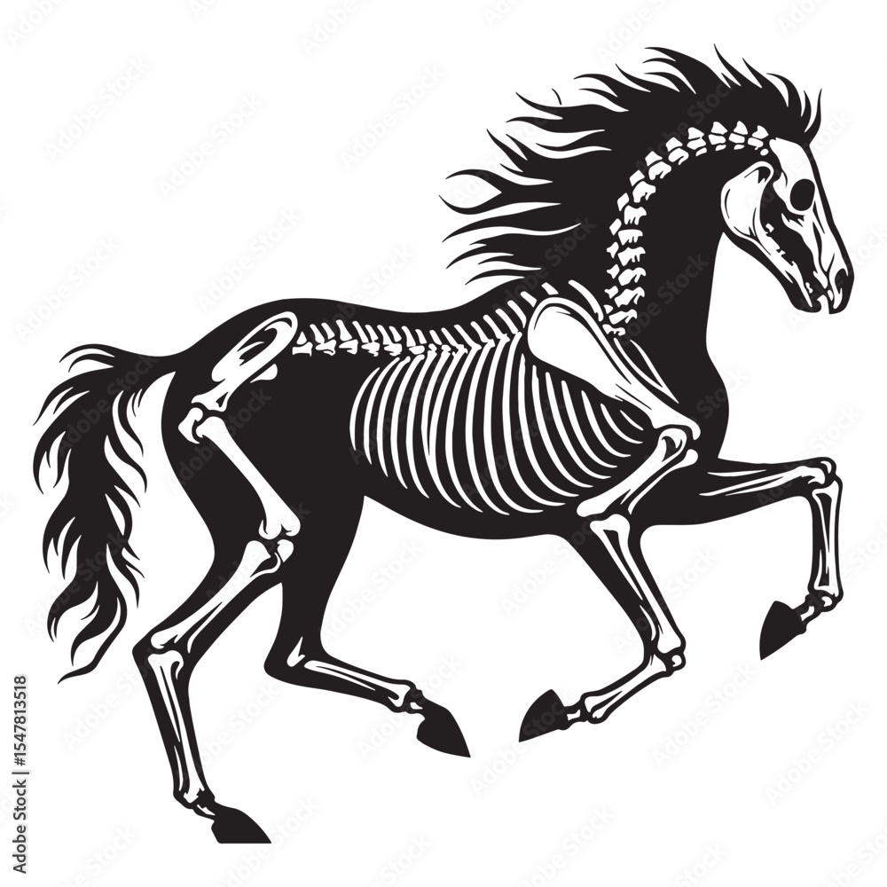 Fototapeta premium Timeless anatomy of the horse – Horse skeleton silhouette expressed in linear Horse skeleton vector – Horse skeleton illustration