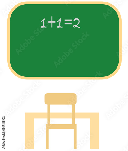 Blackboard and Children's School Desk with Chair in classroom