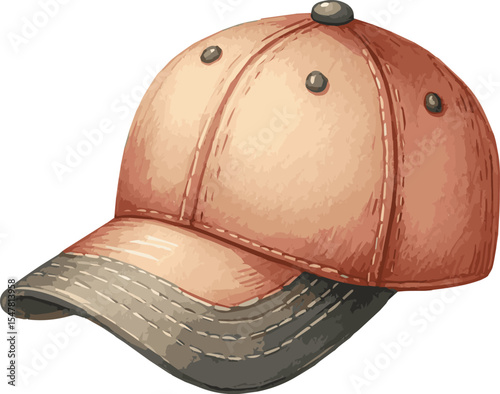 Vector watercolor painted illustration of a baseball cap