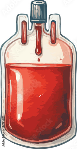 Vector watercolor painted illustration of a donation blood bag