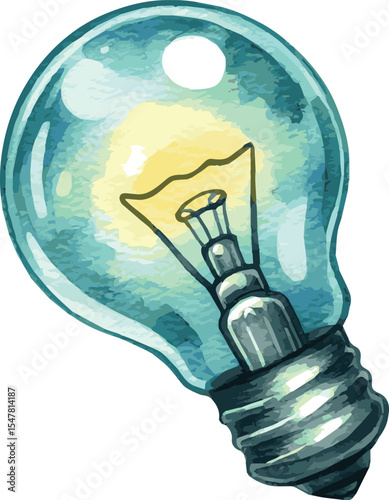 Vector watercolor painted illustration of a lightbulb