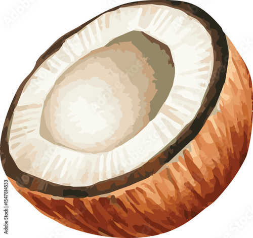 Vector watercolor painted illustration of a coconut