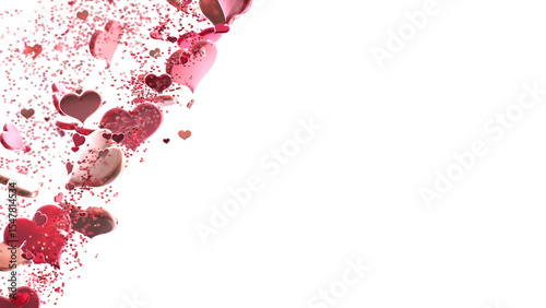 Falling love heart confetti 3d illustration