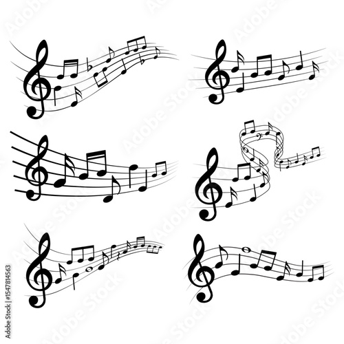 Music notes set, different musical elements, isolated vector illustration.