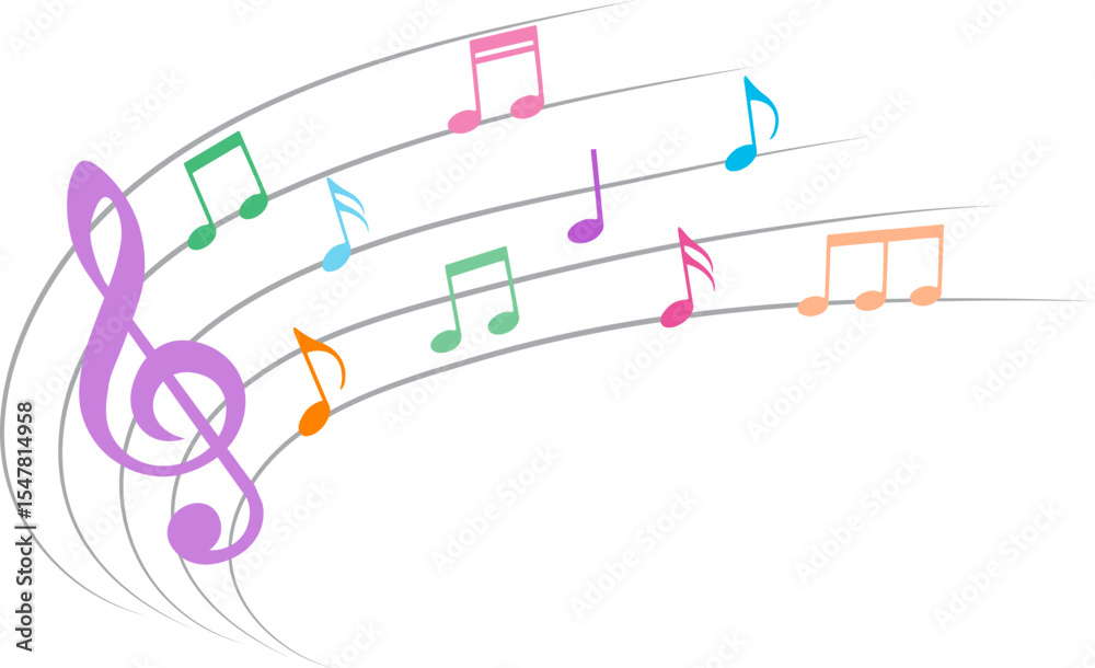 Obraz premium Colorful music notes, isolated vector illustration.