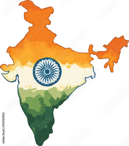 Vector watercolor painted illustration of map of India