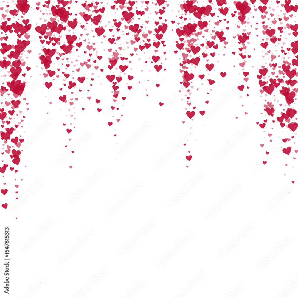 Obraz premium Red hearts scattered on white background.