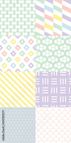 Collection of 8 vector geometric patterns in pastel colors