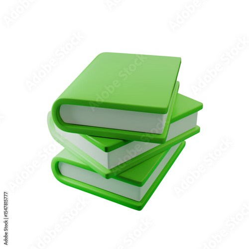 3d Stack of green books vector illustration, perfect for education, library, and reading themes. Modern and vibrant design, ideal for printing, digital resources, and educational materials.