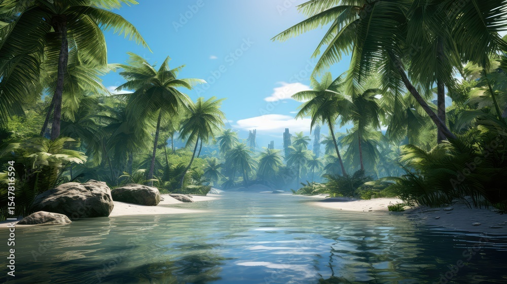 Fototapeta premium lagoon palm trees transparent