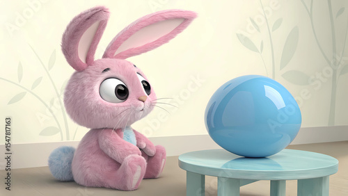 Cute pink bunny easter egg hunt adorable easter bunny rabbit cartoon animation easter holiday spring time