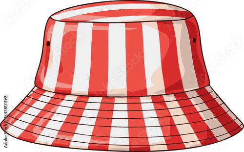 Vibrant Red and White Striped Bucket Hat Illustration