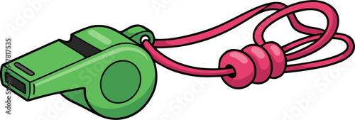 Cartoon Green Whistle with Pink Lanyard and Three Pink Beads Detail