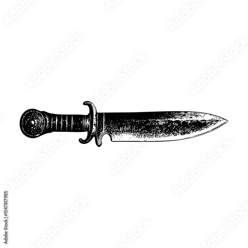 Machete knife sketch engraving black and white outline. Scratch board imitation.  illustrated in vintage line art style on a white background.