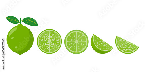 Vibrant Lime Illustration A Digital Depiction of Whole and Sliced Limes