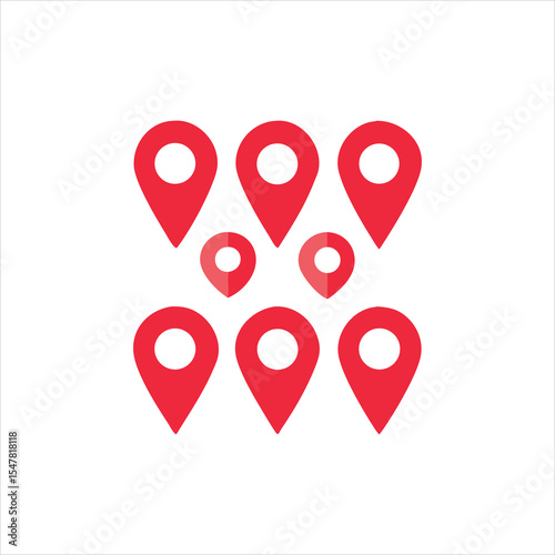 Location map pin icon set with heart and arrow markers for navigation and travel design