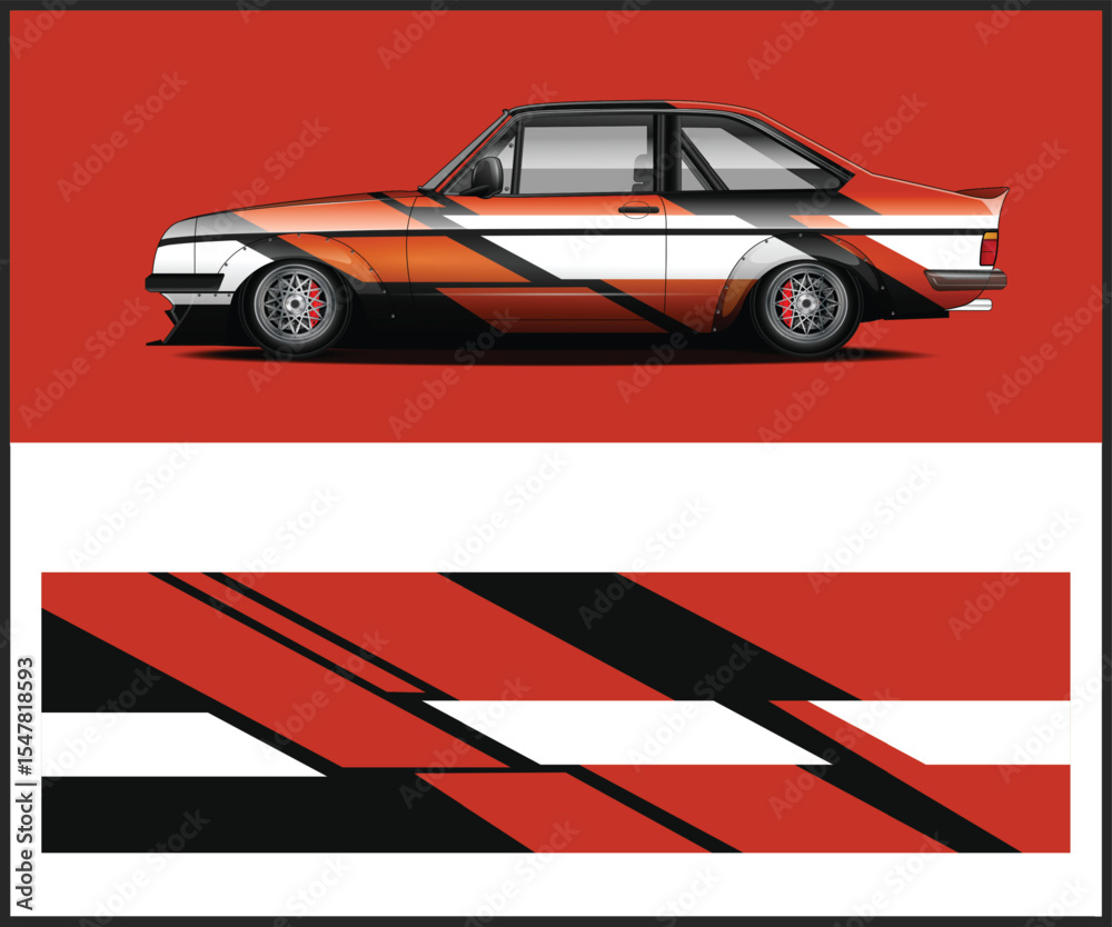 Obraz premium Stylized Classic Car with Custom Livery Design on Orange Background