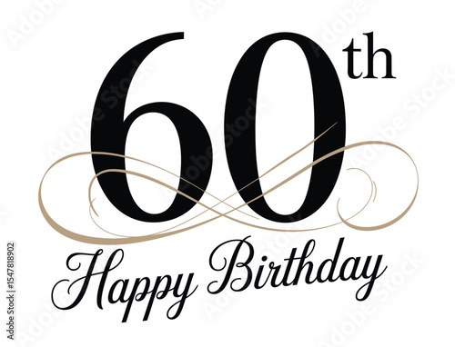 elegant 60th birthday celebration design with gold swirls, decorative typography, and script lettering on black background for festive use