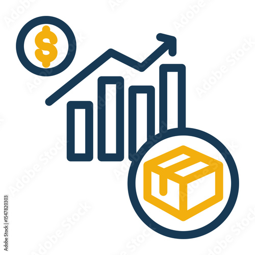 Product Sales Growth Icon Outline Color Style for Market Trends and Revenue Increase.
