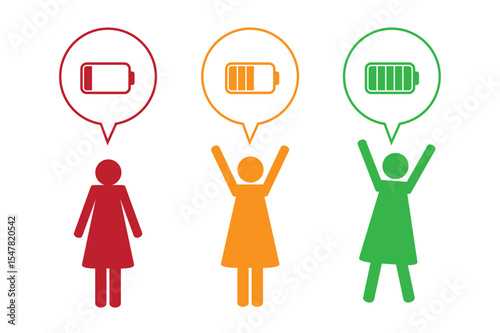 women with empty and fully charged battery pictogram isolated vector illustration