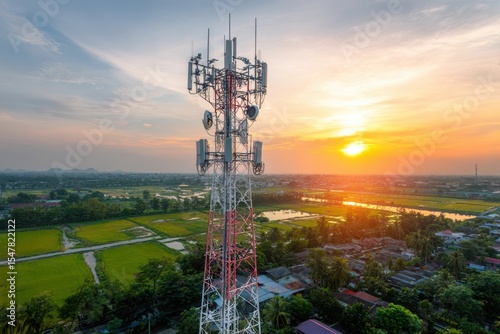 Wallpaper Mural A 5G cell tower in a rural landscape providing fast internet connectivity. The tower stands tall against the clear sky, showcasing modern technology in a remote area. Torontodigital.ca