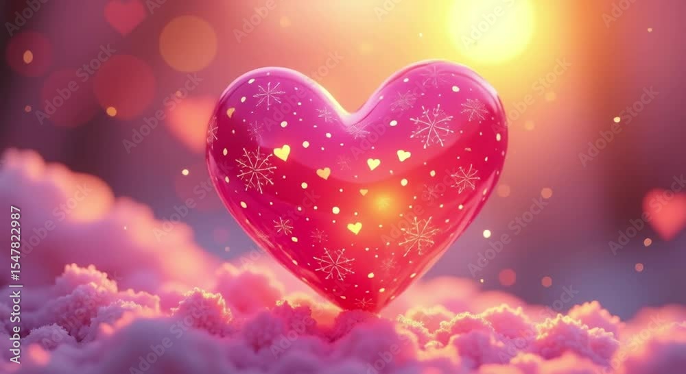 pink heart floating sky snowflakes surrounded blurred background heart center image cl