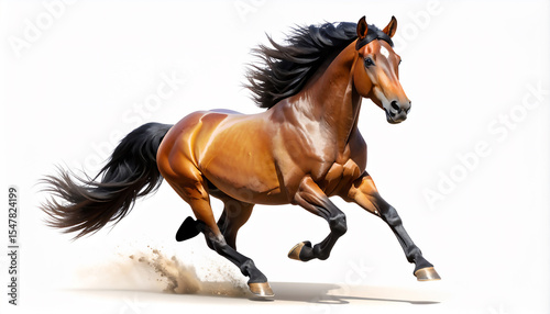力強く美しく走る馬、かっこいい茶色い競走馬、年賀状イラスト素材、生成AI画像