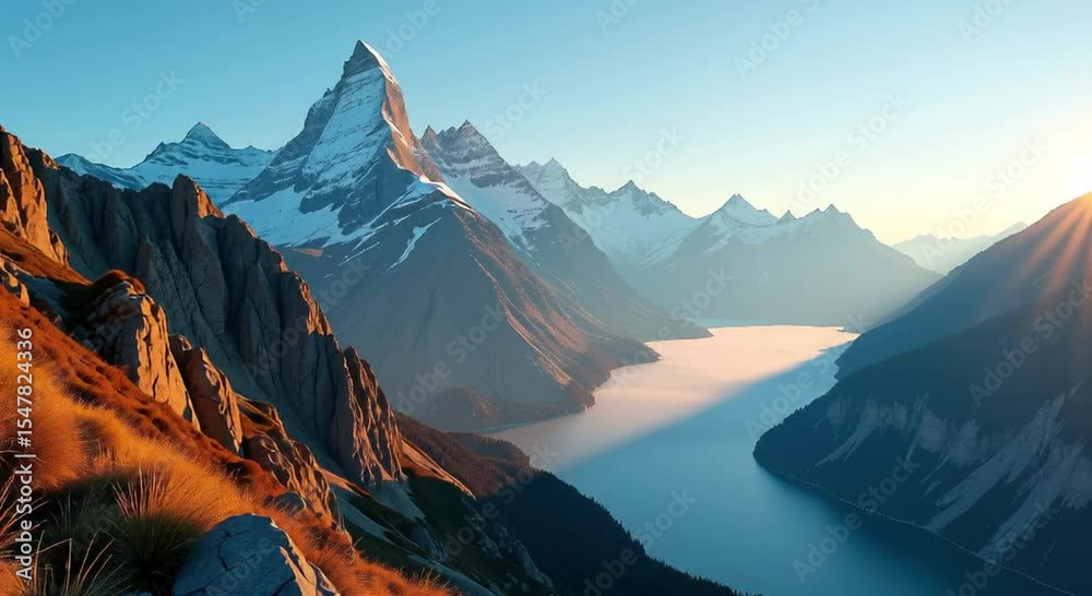 majestic matterhorn zermatt switzerland peaks lush green grass tranquil lake foreground set agai