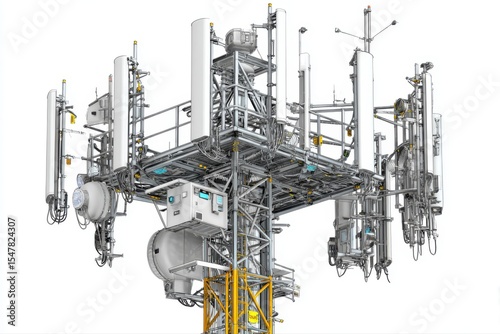 features a detailed cross-section diagram of a 5G antenna tower, showcasing the automated system used in the production process of the product. The diagram includes labeled components   photo