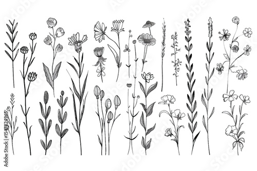 collection forest fern eucalyptus art foliage natural leaves herbs in line style. Decorative beauty elegant illustration for design hand drawn flower.