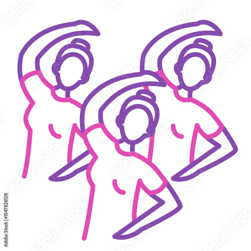 Group fitness line icon vector isolated. Simple symbol of people doing sport exercise in group. Female fitness club. Healthy lifestyle, active person. Workout, aerobics, design of button for website.