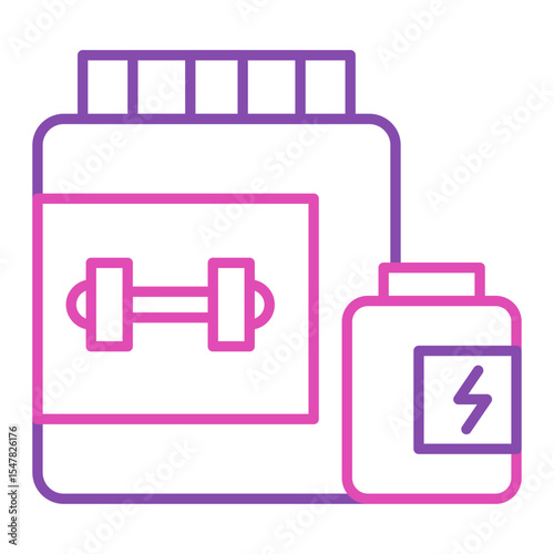 Sport supplement line icon vector isolated. Simple pictogram of healthy nutrition. Protein powder, vitamin in bottle. Concept of fitness and bodybuilding. Gainer, muscle strength.