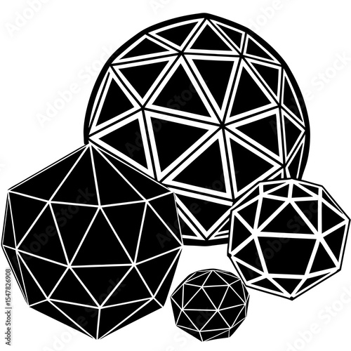 Group of geometric polyhedra shapes isolated on white background